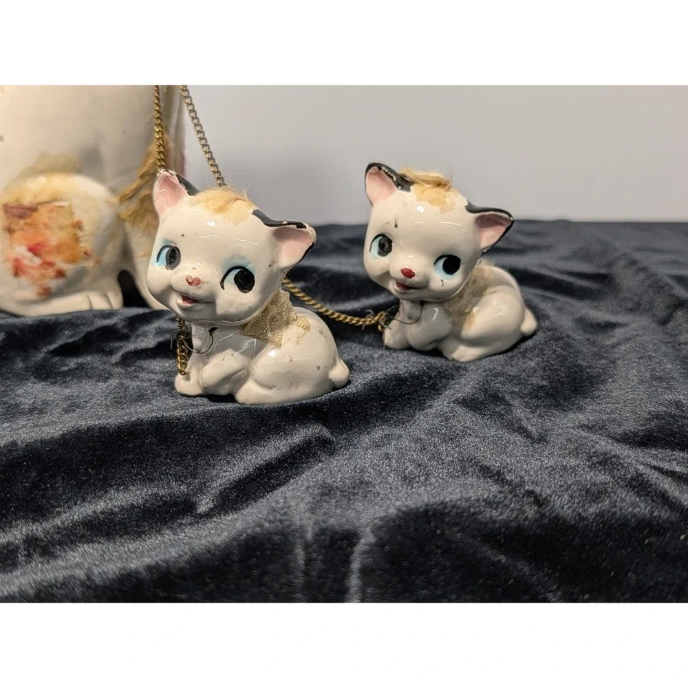 VTG‎ Spaghetti Cat Mom & Kittens Japan 1950s MCM Ceramic Kitsch Collectible Fig